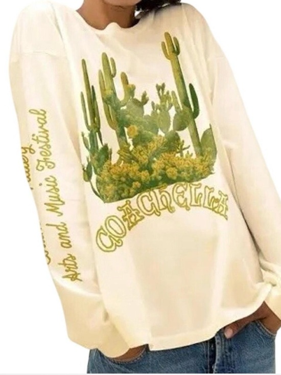 Daydreamer La Tops - Daydreamer NEW Coachella Desert Cactus Graphic Long Sleeve Tee Small